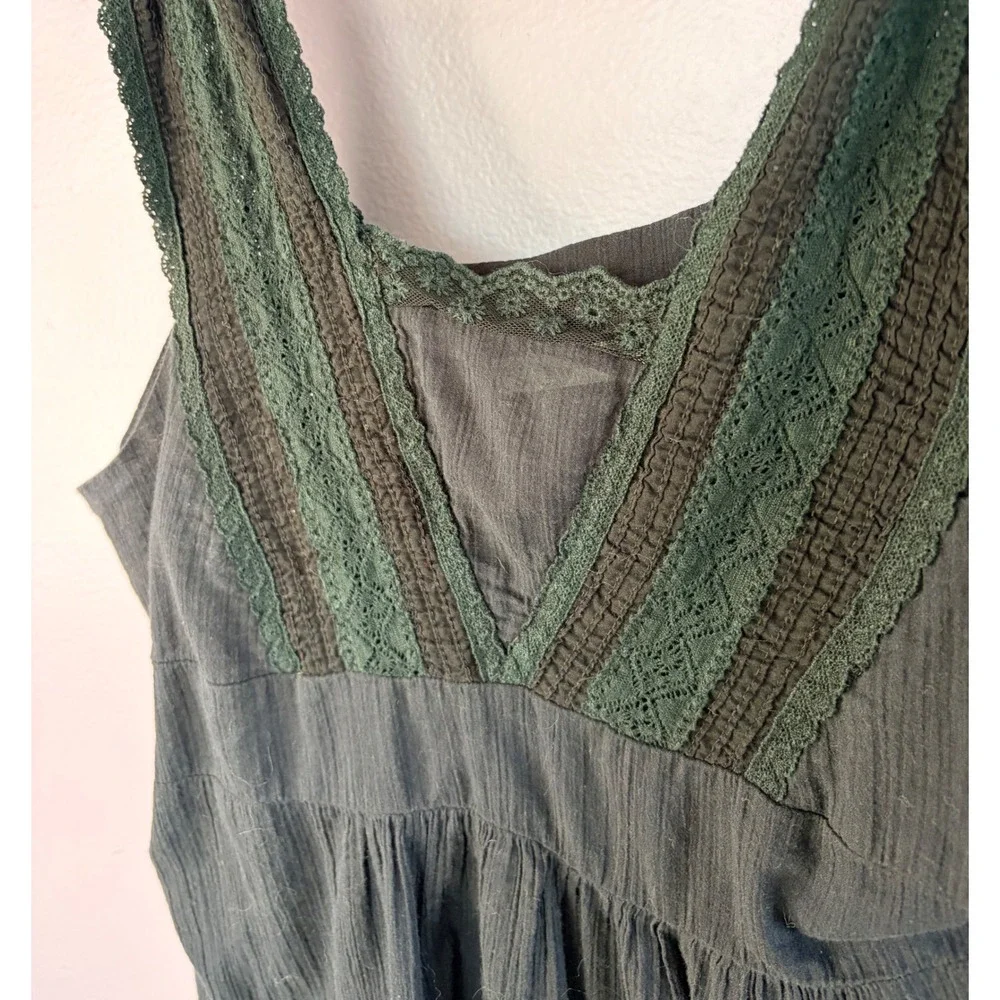 Y2K Babydoll Tank Top Lace Trim Black Cottagecore Boho Womens Small Gauze Flowy - Picture 2 of 6